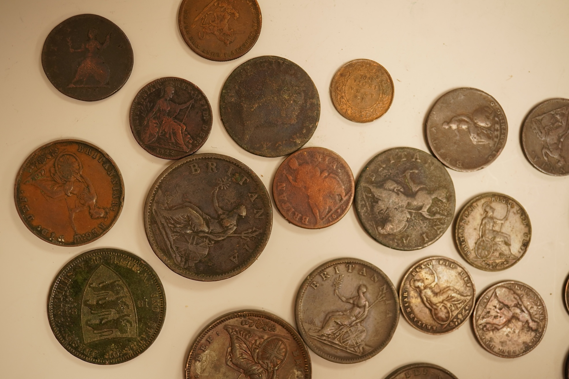 Twenty three copper coins including a William IV penny